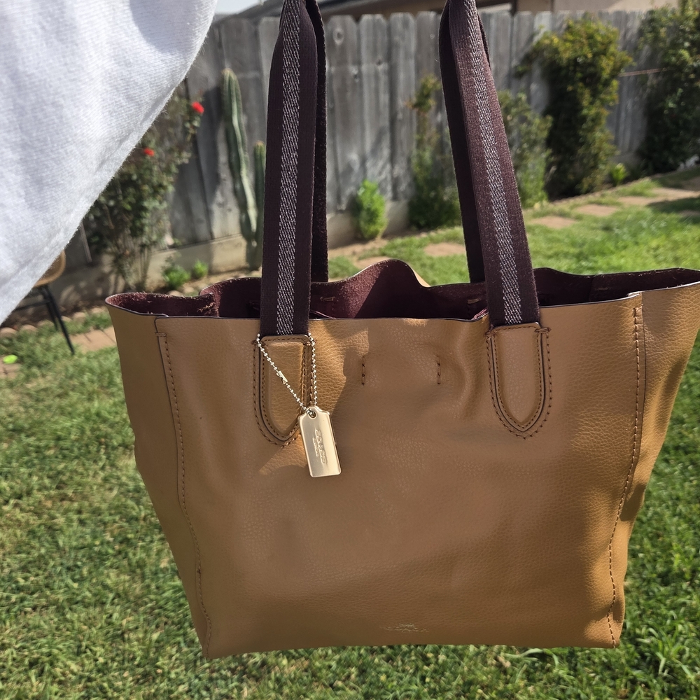 Coach Pebbled Leather Tote in Saddle/Burgundy